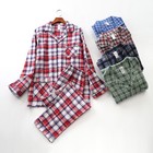 Mens Pajama Set Flannel Cotton Blend Long Sleeve With Pants Prints Plaid New Pjs