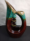Vintage Water Fountain Turquoise Blue Brown Drip Glaze Handmade Ceramic Large