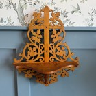 Vintage Hand Carved Wood Wall Shelf Ornate Scrollwork Cottagecore Cross