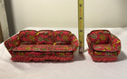 Vintage Lundby Dollhouse Living Room Set Sweden Miniature Floral Sofa Armchairs