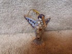 Cloisonne Hummingbird Hanging Figure Ornament White Blue Enamel 3 