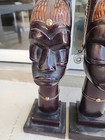 Vintage Antique African Hand Carved Head Solid Wood Tribal 18  Statue Set Kenya 