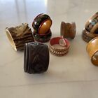 Napkin Rings Mixed  Carved Oak Enamel Painted Mauchline Ware Lot Of 9 Vintage