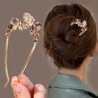 Advanced Classical Style Crystal Butterfly Inlaid Women s Alloy U-shaped Hairpin