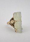 Antique Chinese Export Gilt Silver Carved Translucent White Jade Goddess Ring