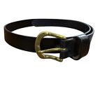 Eddie Bauer Vintage Black Leather Belt Brass Buckle Gold Tone 1  Wide Sz L 30-35