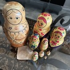 Vintage Russian Nesting Matryoshka Hand Painted Wooden Dolls 9 Piece Set W paper