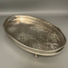 Vintage Silver Plate Footed Gallery Serving Tray Cocktail Drinks Handles English
