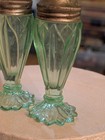 Vtg Westmoreland Lotus Green Glass Salt   Pepper Shakers 4 1 2   