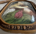 Antique Canvas Portrait In Ornate Gold Tiger Wood 17 3 4 X 11 Convex Glass Frame