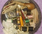 Vintage Round Sewing Basket   Contents