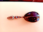 Antique Ebony Wood Sock Darner With Ornate Patterned Enamel Handle