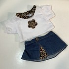 Build A Bear Outfit Flower Tee Cheetah Denim Skirt Purse Hair Scarf Teddy