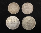 Lot Of 4 Uk 92 5  Silver Coins Victoria 1893 3p  1900 6p  Geo V 1916 3p  1911 6p