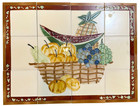 Vtg Ceramic Tile Relief Mural Fruit Basket Kitchen Backsplash Wall Art 24 Wx18 H