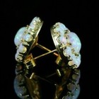 5ct Oval Fire Opal Flower Push Back Diamond Stud Earrings 14k Yellow Gold Finish