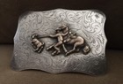 Vintage Diablo Usa Sterling Silver Calf Roping Cowboy Rodeo Trophy Belt Buckle