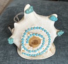 Authentic Shaman Horn Trumpet Helmet Conch Shell Turquoise Adorned Beaded String