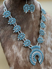 Navajo Handmade Sterling Silver Turquoise Squash Blossom Necklace 22    Mathilda B
