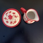 Temptations Floral Lace Sugar   Creamer Red Country Cottagecore Farmhouse 