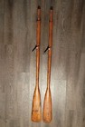 Antique Pair Of Flat Blade Row Boat Oars 53  With Chrome Brass Oarlocks Rowlocks