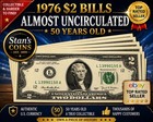 1976  2 Two Dollar Bills Lot Of 10 Bicentennial Almost Uncirculated Notes  q35