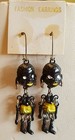 Vintage Estate 1 1 2  African Blackamoor Articulated Dangle Earrings Nos Yellow