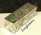 30 s Vintage Italy Firenze Floral 800 Silver Lipstick Case Jade Cabochon 