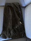 Vintage American Indian Cowgirl Black Leather Wrap Skirt Fringe Feather Made Usa