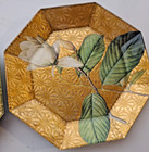Scott Potter Gold Leaf Art Plates     Magnolia   Yellow Iris  7    Octagonal  Signed