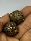 Antique Ancient Near Eastern Old Brass Beads 2 Pair
