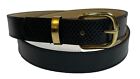Vintage Unisex Belt 34 m Black Textured Leather Solid Brass Buckle Made In Usa