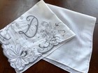Vintage Hanky Embroidered Applique d Madeira Monogram Initial D Gray On White