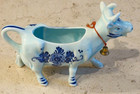 Vintage Ceramic Dbl Delft Porcelain Glazed Cow Animal Milk Jug Creamer
