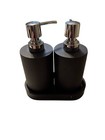 Vintage Resin Soap Dispenser Set - Black Bottles With Silver Pumps 