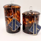Jonathan Adler Studio Tortoise Shell Glass Canisters Set Of 2 Amber Brown New