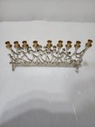 Vintage Silver Plated Hanukkah Menorah Gold Toned Dancing Figures Jewish Judaica