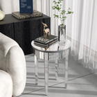 Silver Glass Round Side End Table Mirrored Storage Table Living Room Furniture