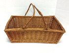Vintage Basket 2 Handles Rectangle Wicker Brown Storage Picnic Serving 17x13