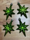 Set Four Vintage Mid Century Modern Starburst Green Plastic Christmas Ornaments