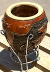 Handmade  montevideo Uruguay    Mate Gourd - Man Riding Horse Engraving - W stand