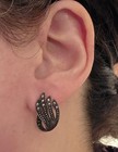 Vintage 925 Sterling Silver Marcasite Wing Feather Half Hoop Earrings Art Deco