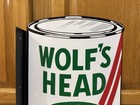 Wolf   s Head Motor Oil Flange Sign Can Garage 2 Sided Vintage Style Wall Decor
