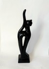 Vintage 1970s Mid Century Modern Ceramic Tall Black Cat Figurine Mcm