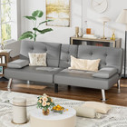 Futon Sofa Bed  Leather Futon Couch With Removable Armrests  Adjustable Recliner