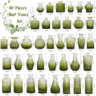 Set Of 40 Glass Bud Vases  Small Green Glass Vases In Bulk  Mini Vintage Embosse