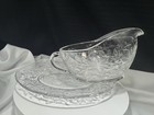 Vtg Princess House Fantasia 2 Piece Crystal Gravy Boat   543  Poinsettia Gravy