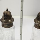 Set Vintage Antique Large 6  Tall Glass Salt Pepper Shakers Silver Tops