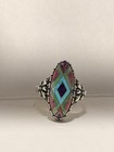 Sincerely Southwest 925 Sterling Silver Marquise Multicolor Inlay Ring Size 10