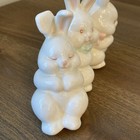 Vintage 1980s Three Lazy Bunny Figurine Red Eye Rabbits Porcelain Ceramic Taiwan